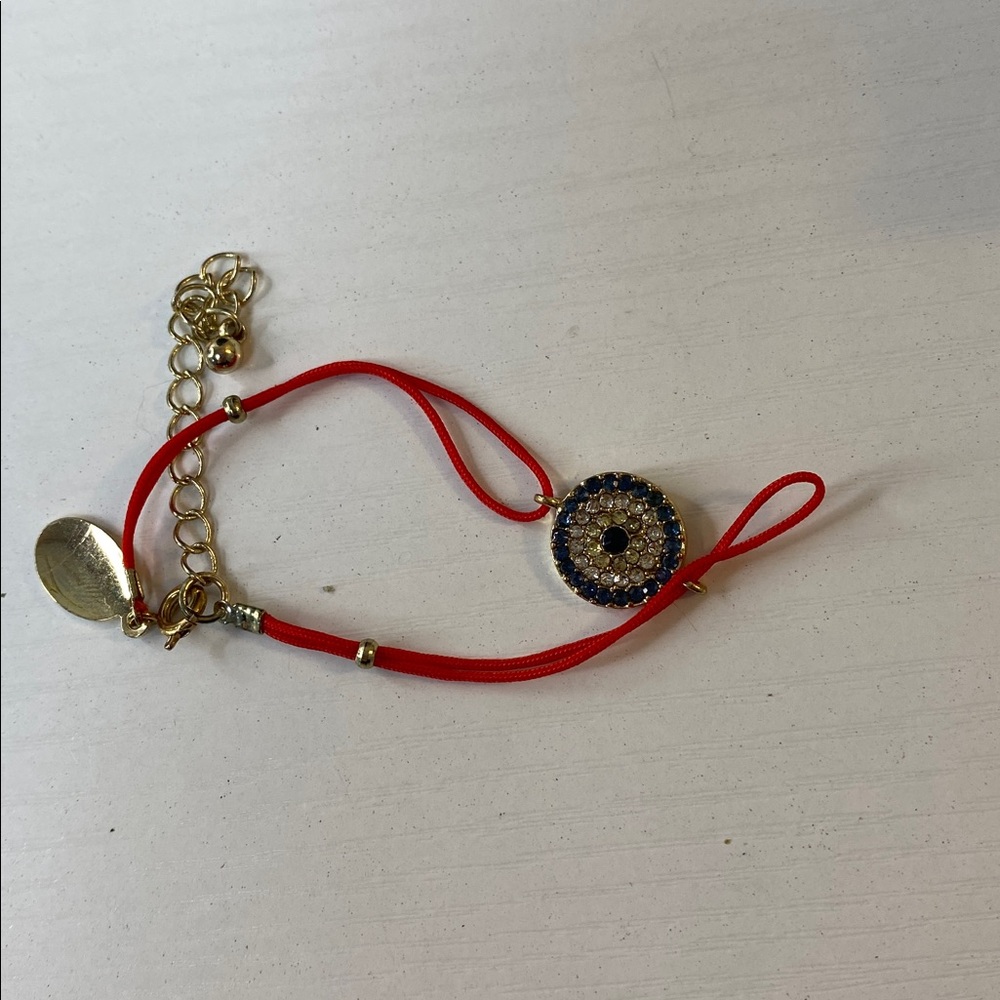 Red String Bracelet with Blue and Gold Charm - Picture 3 of 3